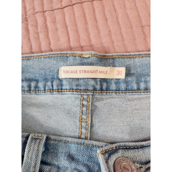 LEVI'S Ribcage Straight Ankle Jeans Womens 31 (31x26) Blue Button Fly Distressed - Picture 3 of 9